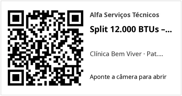 Etiqueta com QR Code do Split 12.000 BTUs da recepção da Clínica Bem Viver